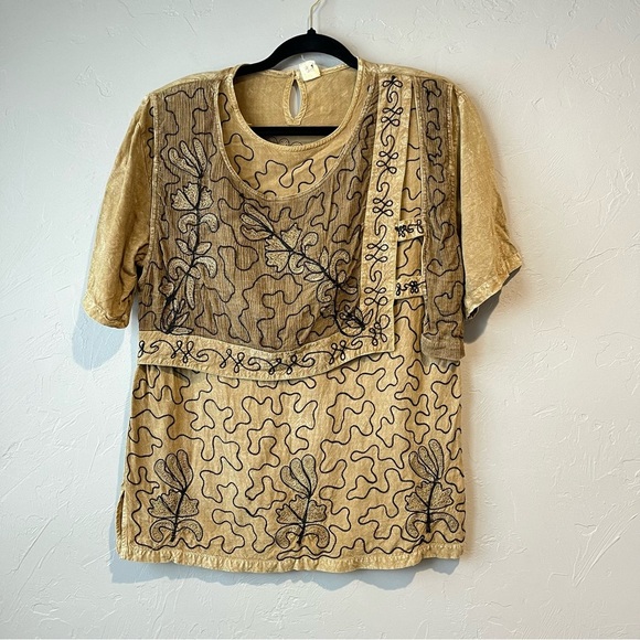 Fairy bohemian boho embroidered eccentric hippy maxi shirt set nature Lagenlook - Picture 3 of 16